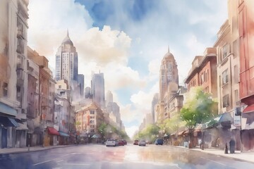 Obraz premium watercolor old street illustration