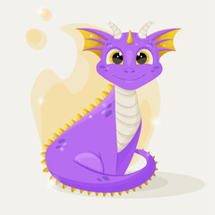 purple dragon in cartoon style. the Dragon. symbol of the new year. dragon design. dragon illustration. dragon in flat style