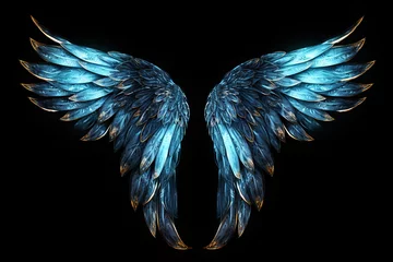 Foto op Canvas Blue Wings on a Black Background © ELG Photography