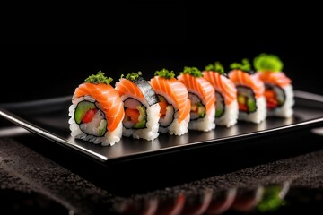 Illustration of sushi set on the table.