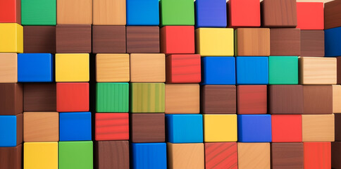 colorful blocks wooden cube, poster, banner, screen saver or graphic design pattern, texture for rendering