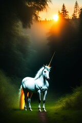 Obraz na płótnie Canvas White Horse standing in forest
