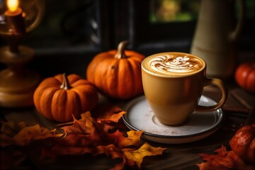 Autumn Pumpkin Latte Beverage Halloween Background