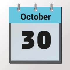 vector calendar page with date October 30, light colors