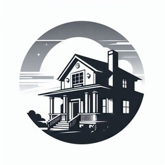 illustration of a house with a roof and white background professional logo design concept art