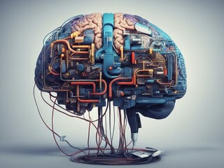 Obraz na płótnie Canvas A brain made out of computer parts sits on a circular base.