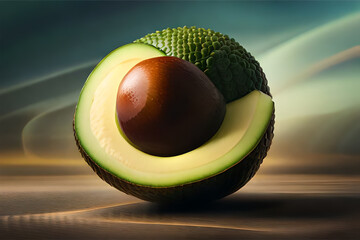 a realistic and detailed illustration of a perfectly ripe avocado, showcasing its vibrant green color and creamy texture | Generative AI