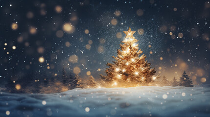 A snowy Christmas backdrop with a festive touch..
