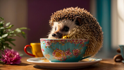 Cute cartoon hedgehog, cup