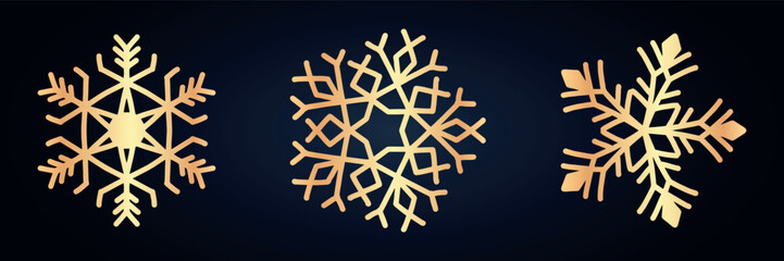 Snowflake set. Golden silhouette. Vector on a blue background	