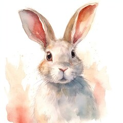 Watercolor portrait of a rabbit on a white background, hand drawn illustration