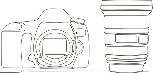 continuous line illustration of photography equipment - obrazy, fototapety, plakaty