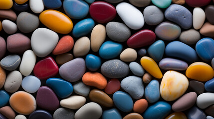 Fototapeta na wymiar Background image of smooth multi-colored pebbles, top view.