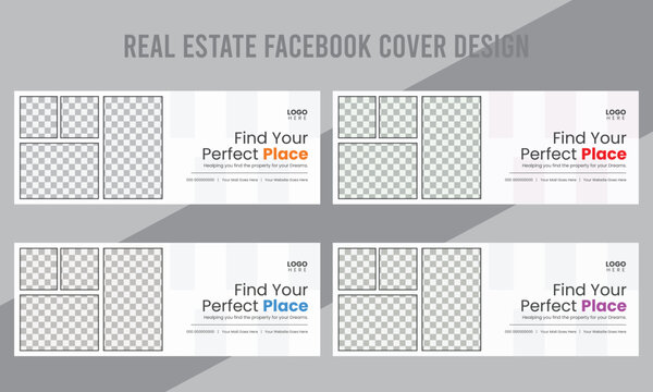 Minimal real estate facebook cover design template set.