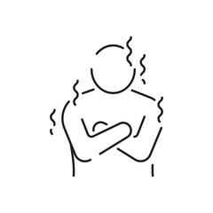 Flu line icon. Stay in bed with flu line icon, Home treatment concept, Sick man lying in bed sign on white background, bed rest and recovering. Vector graphic