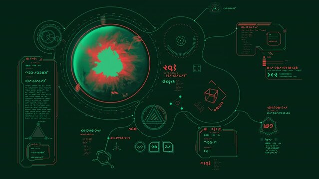Planetary threats in an animated alien interface.
