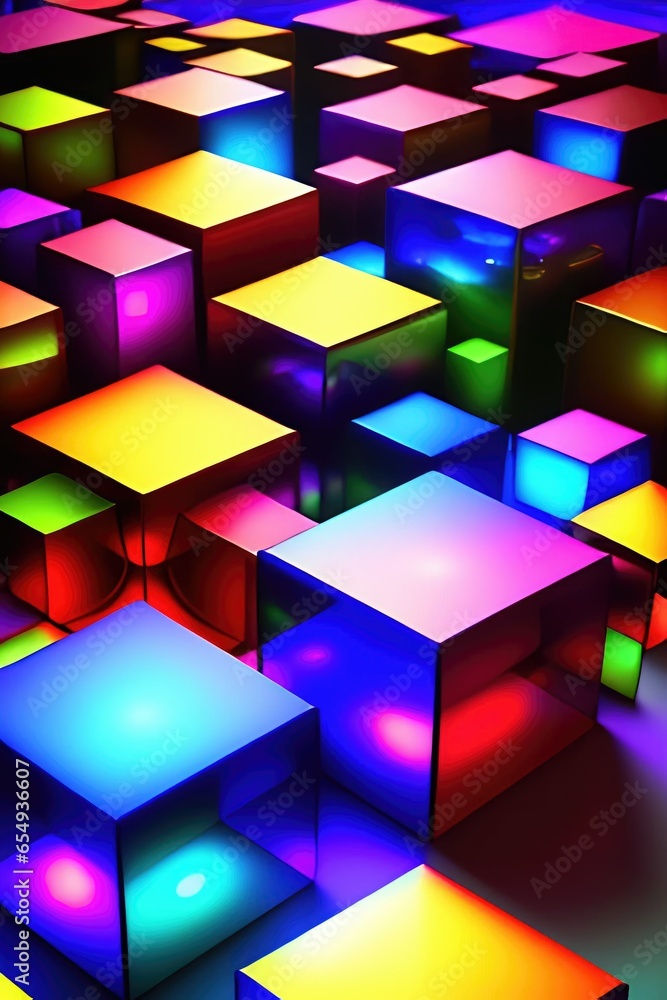 Poster colorful 3d cubes background with vivid color tone.