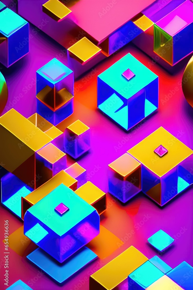 Poster colorful 3d cubes background with vivid color tone.