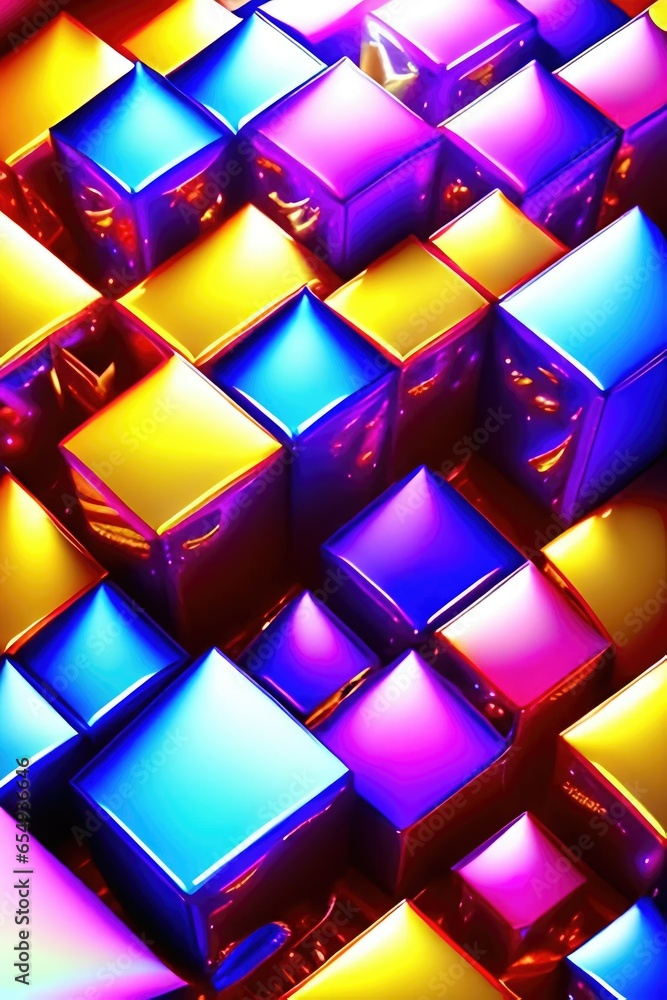 Poster colorful 3d cubes background with vivid color tone.