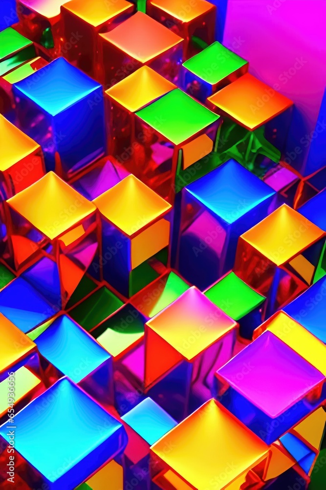 Poster colorful 3d cubes background with vivid color tone.