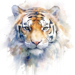 Watercolor tiger portrait on white background. Hand drawn illustration for your design