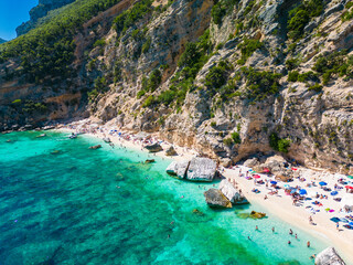 Aerial view of Cala Mariolu, Italy, east coast of Sardinia, Orosei gulf
