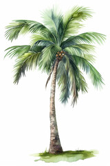 Watercolor Tropical Palm Trees Illustration on White Background