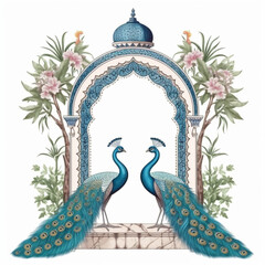 Traditional Mughal Garden Illustration