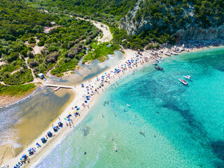 Drone view of the vibrant Cala Luna Beach on Sardinia island, Italy