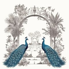 Traditional Mughal Garden Illustration