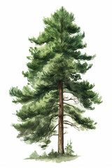 Pine Trees On White Background in Watercolor Style
