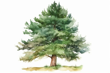 Pine Trees On White Background in Watercolor Style