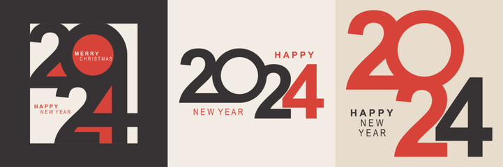 2024 typography design concept.Happy new year 2024 cover design with stylish and nice colors for banners, posters and greetings. - obrazy, fototapety, plakaty