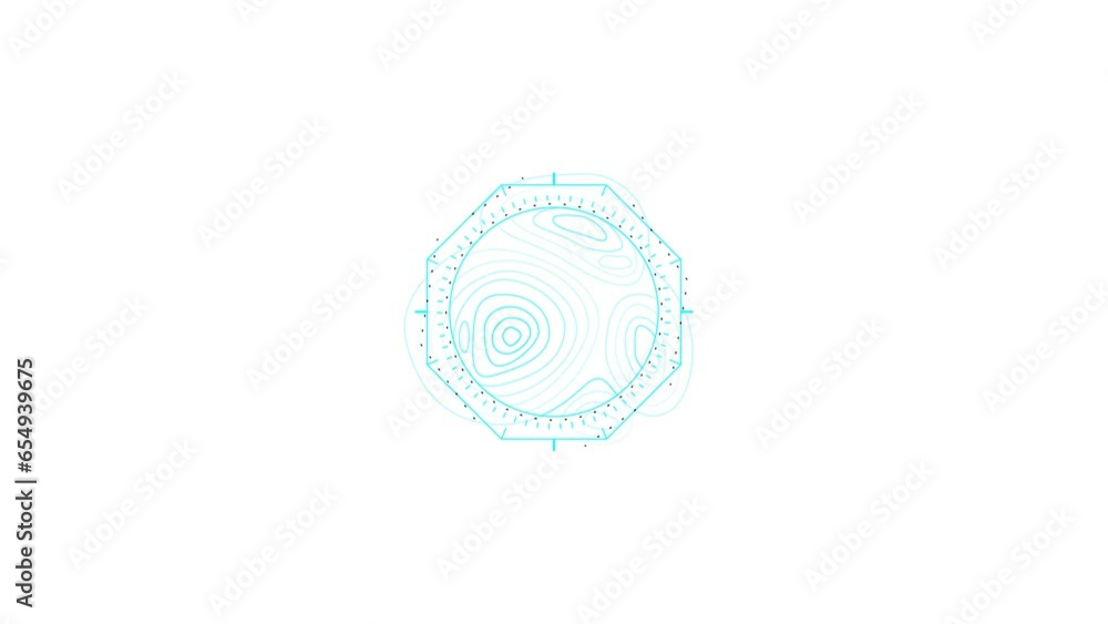 Poster animated hud in alien style with topographic contours.