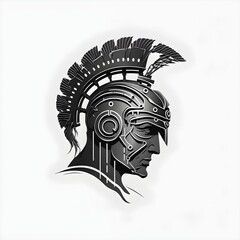 minimalistic logo for advanced artificial intelligence with a futuristic face of a roman centurion white background no text very creative amazing powerful 