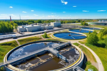 An aerial view of a modern wastewater treatment plant - 654941868