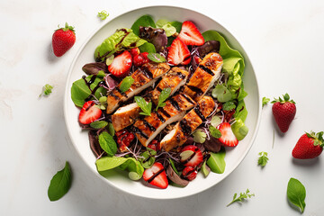 Fototapeta na wymiar Balsamic Glazed Chicken and Berry Salad,High Protein Salad Recipes top view