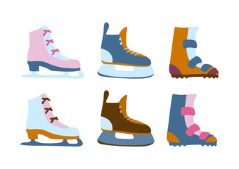 Winter skiing.Set of skates and ski boots.Vector illustration