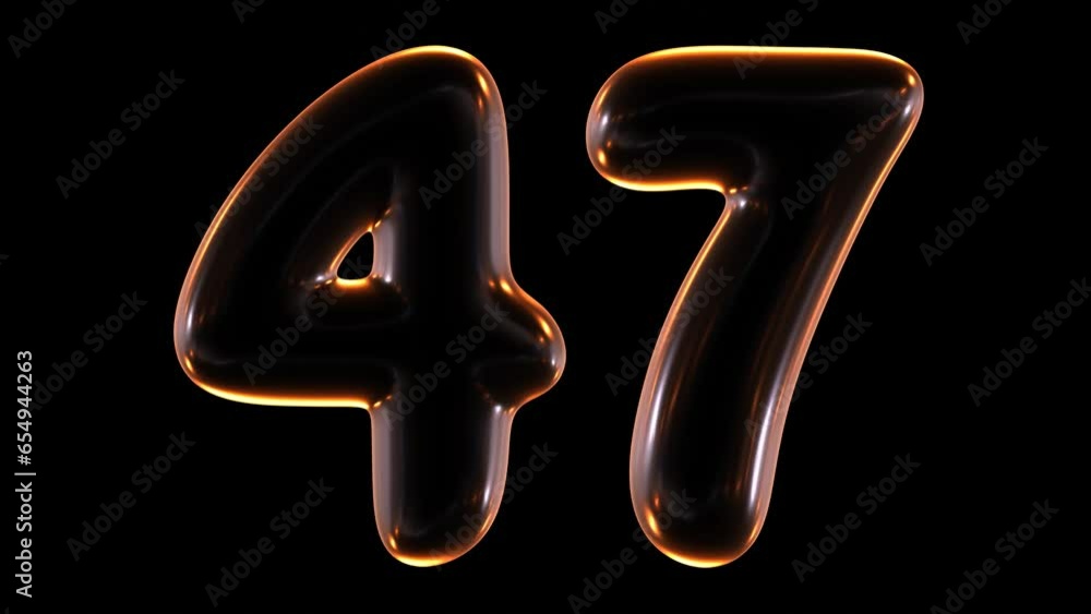 Poster loop animation of glowing number 47 in 3d rendering.