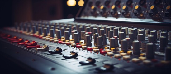 control buttons on the mixing console. It is used for audio signal modification. - obrazy, fototapety, plakaty