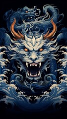 Ancient chinese mythical beast blue dragon beautiful image Ai generated art