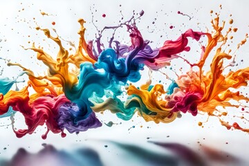 A photorealistic 3D rendering of a vibrant and colorful acrylic ink explosion in water, isolated on a white background.