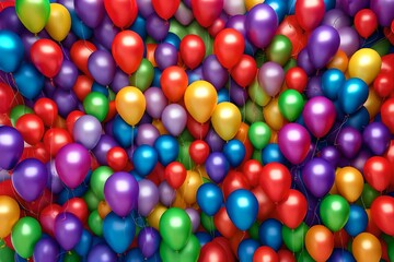 Fototapeta na wymiar A photorealistic 3D rendering of a bunch of bright balloons against a color background, with space for text