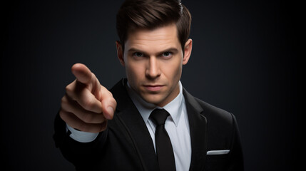 handsome man pointing finger at you - man touching the screen pose, 