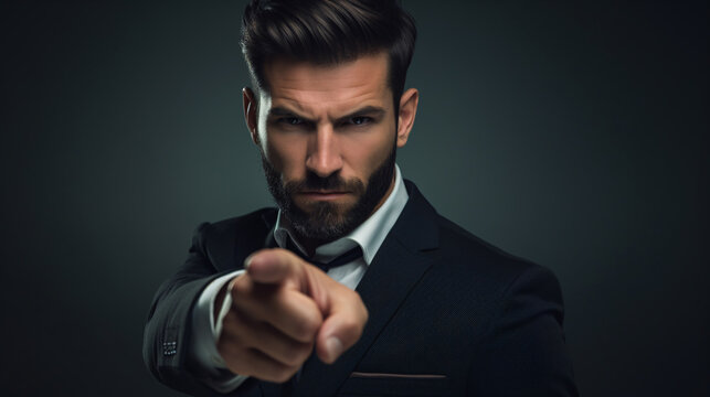 businessman pointing at you - handsome confidant man pointing finger at you