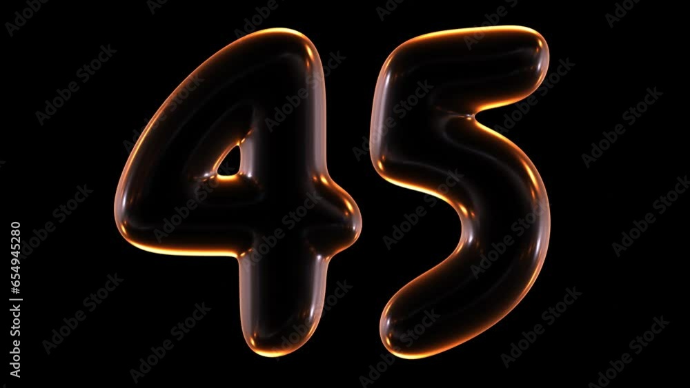 Poster loop animation of glowing number 45 in 3d rendering.