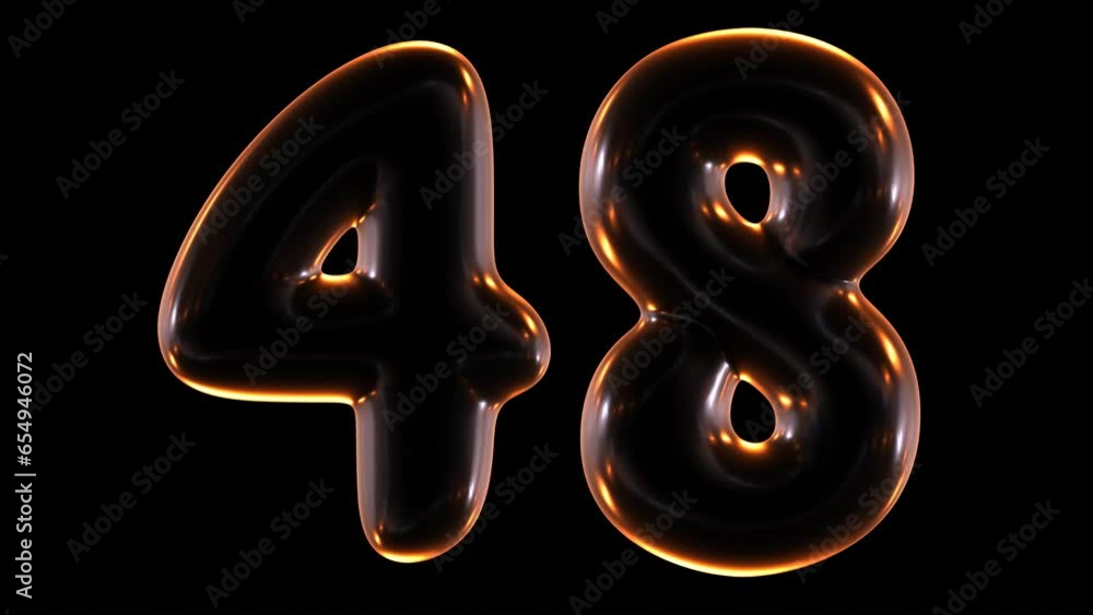 Poster loop animation of glowing number 48 in 3d rendering.