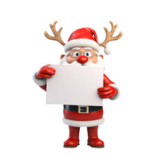 3D cute character a santa claus with blank sign on isolated transparent background png. Generated with AI	