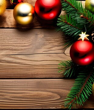 christmas decoration on wooden background red and dred spheres