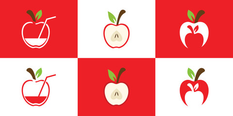Set apple fruit logo fresh fruit with creative concept Premium Vector